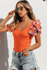 Load image into Gallery viewer, Orange Ribbed Knit Tiered Ruffled Sleeve Bodysuit - Fashion Queen - 14