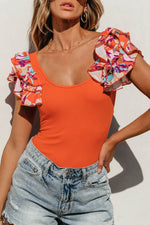 Load image into Gallery viewer, Orange Ribbed Knit Tiered Ruffled Sleeve Bodysuit - Fashion Queen - 15
