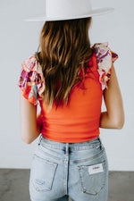 Load image into Gallery viewer, Orange Ribbed Knit Tiered Ruffled Sleeve Bodysuit - Fashion Queen - 2