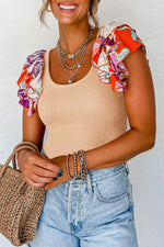 Load image into Gallery viewer, Orange Ribbed Knit Tiered Ruffled Sleeve Bodysuit - Fashion Queen - 4