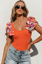 Load image into Gallery viewer, Orange Ribbed Knit Tiered Ruffled Sleeve Bodysuit - Fashion Queen - 9