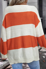 Load image into Gallery viewer, Orange Stripe Loose Color Block Drop Shoulder Bubble Sleeve Sweater - Fashion Queen - 3