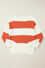 Load image into Gallery viewer, Orange Stripe Loose Color Block Drop Shoulder Bubble Sleeve Sweater - Fashion Queen - 4
