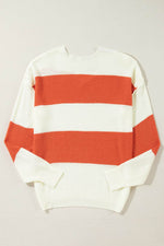 Load image into Gallery viewer, Orange Stripe Loose Color Block Drop Shoulder Bubble Sleeve Sweater - Fashion Queen - 5