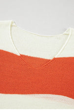 Load image into Gallery viewer, Orange Stripe Loose Color Block Drop Shoulder Bubble Sleeve Sweater - Fashion Queen - 9