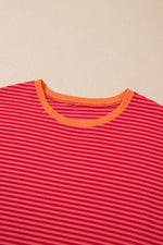 Load image into Gallery viewer, Orange Stripe Plus Size Drop Shoulder Long Sleeve Buttoned Decor Top - Fashion Queen - 10