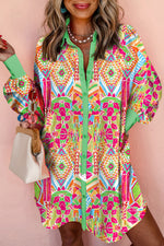 Load image into Gallery viewer, Orange Western Geometric Print Cuffed Shift Shirt Dress - Fashion Queen - 1