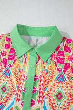 Load image into Gallery viewer, Orange Western Geometric Print Cuffed Shift Shirt Dress - Fashion Queen - 11