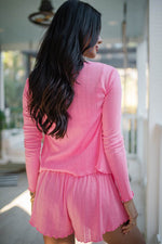 Load image into Gallery viewer, Orchid Petal Delicate Texture Cropped Cami Shorts and Cardigan 3pcs Lounge Set - Fashion Queen - 5