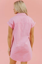 Load image into Gallery viewer, Orchid Petal Short Sleeve Double Chest Pocket Denim Shirt Dress - Fashion Queen - 18