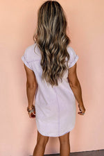 Load image into Gallery viewer, Orchid Petal Short Sleeve Double Chest Pocket Denim Shirt Dress - Fashion Queen - 2
