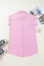 Load image into Gallery viewer, Orchid Petal Short Sleeve Double Chest Pocket Denim Shirt Dress - Fashion Queen - 25