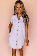 Load image into Gallery viewer, Orchid Petal Short Sleeve Double Chest Pocket Denim Shirt Dress - Fashion Queen - 4