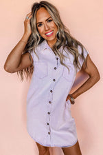Load image into Gallery viewer, Orchid Petal Short Sleeve Double Chest Pocket Denim Shirt Dress - Fashion Queen - 5