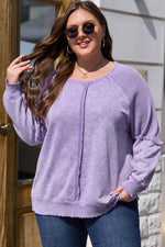 Load image into Gallery viewer, Orchid Petal Textured Patchwork Frilled Trim Plus Size Pullover Sweatshirt - Fashion Queen - 1
