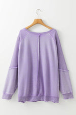 Load image into Gallery viewer, Orchid Petal Textured Patchwork Frilled Trim Plus Size Pullover Sweatshirt - Fashion Queen - 12