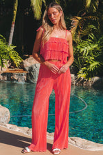 Load image into Gallery viewer, Pale Chestnut Ruffle Tiered Cami Pleated Wide Leg Pants Set - Fashion Queen - 1