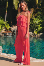 Load image into Gallery viewer, Pale Chestnut Ruffle Tiered Cami Pleated Wide Leg Pants Set - Fashion Queen - 3