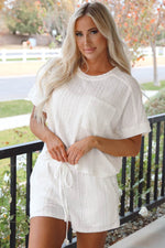 Load image into Gallery viewer, Pale Chestnut Textured Patched Pocket Short Sleeve Top Drawstring Shorts Set - Fashion Queen - 16