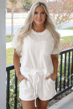 Load image into Gallery viewer, Pale Chestnut Textured Patched Pocket Short Sleeve Top Drawstring Shorts Set - Fashion Queen - 4