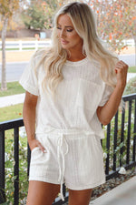 Load image into Gallery viewer, Pale Chestnut Textured Patched Pocket Short Sleeve Top Drawstring Shorts Set - Fashion Queen - 6