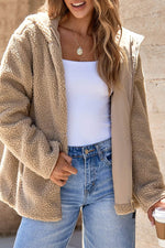 Load image into Gallery viewer, Pale Khaki Fleece Zip Up Drawstring Hooded Pocketed Jacket - Fashion Queen - 10