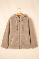 Load image into Gallery viewer, Pale Khaki Fleece Zip Up Drawstring Hooded Pocketed Jacket - Fashion Queen - 13
