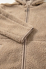 Load image into Gallery viewer, Pale Khaki Fleece Zip Up Drawstring Hooded Pocketed Jacket - Fashion Queen - 16