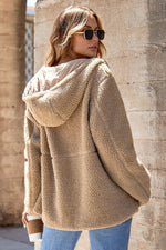 Load image into Gallery viewer, Pale Khaki Fleece Zip Up Drawstring Hooded Pocketed Jacket - Fashion Queen - 2