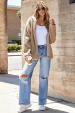 Load image into Gallery viewer, Pale Khaki Fleece Zip Up Drawstring Hooded Pocketed Jacket - Fashion Queen - 9