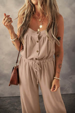 Load image into Gallery viewer, Pale Khaki Knotted Straps Button Textured Drawstring Jumpsuit - Fashion Queen - 2