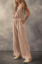 Load image into Gallery viewer, Pale Khaki Knotted Straps Button Textured Drawstring Jumpsuit - Fashion Queen - 3