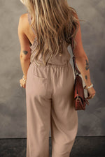 Load image into Gallery viewer, Pale Khaki Knotted Straps Button Textured Drawstring Jumpsuit - Fashion Queen - 4