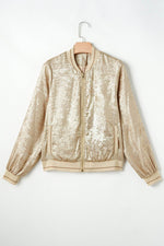 Load image into Gallery viewer, Pale Khaki Metallic Zip up Baseball Jacket - Fashion Queen - 12