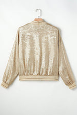 Load image into Gallery viewer, Pale Khaki Metallic Zip up Baseball Jacket - Fashion Queen - 13