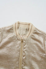 Load image into Gallery viewer, Pale Khaki Metallic Zip up Baseball Jacket - Fashion Queen - 14