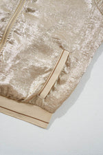 Load image into Gallery viewer, Pale Khaki Metallic Zip up Baseball Jacket - Fashion Queen - 15