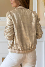 Load image into Gallery viewer, Pale Khaki Metallic Zip up Baseball Jacket - Fashion Queen - 2