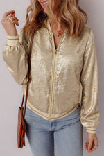 Load image into Gallery viewer, Pale Khaki Metallic Zip up Baseball Jacket - Fashion Queen - 7