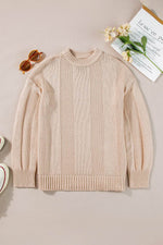 Load image into Gallery viewer, Pale Khaki Solid Color Cable Knit Ribbed Loose Sweater - Fashion Queen - 4