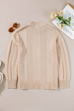 Load image into Gallery viewer, Pale Khaki Solid Color Cable Knit Ribbed Loose Sweater - Fashion Queen - 5
