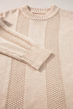 Load image into Gallery viewer, Pale Khaki Solid Color Cable Knit Ribbed Loose Sweater - Fashion Queen - 9