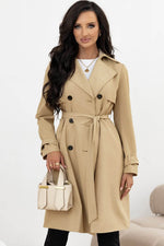Load image into Gallery viewer, Pale Khaki Solid Color Lapel Collar Waist Tie Wind Coat - Fashion Queen - 4