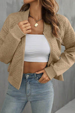Load image into Gallery viewer, Pale Khaki Solid Geometric Textured Baseball Collar Jacket - Fashion Queen - 3