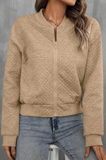 Load image into Gallery viewer, Pale Khaki Solid Geometric Textured Baseball Collar Jacket - Fashion Queen - 4