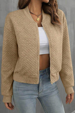 Load image into Gallery viewer, Pale Khaki Solid Geometric Textured Baseball Collar Jacket - Fashion Queen - 6
