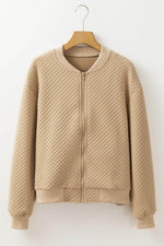 Load image into Gallery viewer, Pale Khaki Solid Geometric Textured Baseball Collar Jacket - Fashion Queen - 7