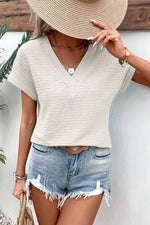 Load image into Gallery viewer, Pale Khaki Textured Wide Sleeve V Neck T Shirt - Fashion Queen - 1