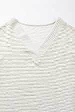 Load image into Gallery viewer, Pale Khaki Textured Wide Sleeve V Neck T Shirt - Fashion Queen - 11