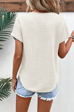 Load image into Gallery viewer, Pale Khaki Textured Wide Sleeve V Neck T Shirt - Fashion Queen - 2